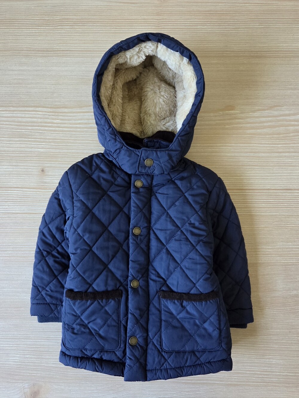 Mayoral Navy Quilted Hooded Faux Fur Lined Winter Coat Baby Boys Size 9 Months
